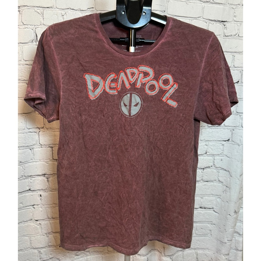 Marvel Deadpool & Wolverine Mineral Wash Graphic T-Shirt Maroon Mens Medium